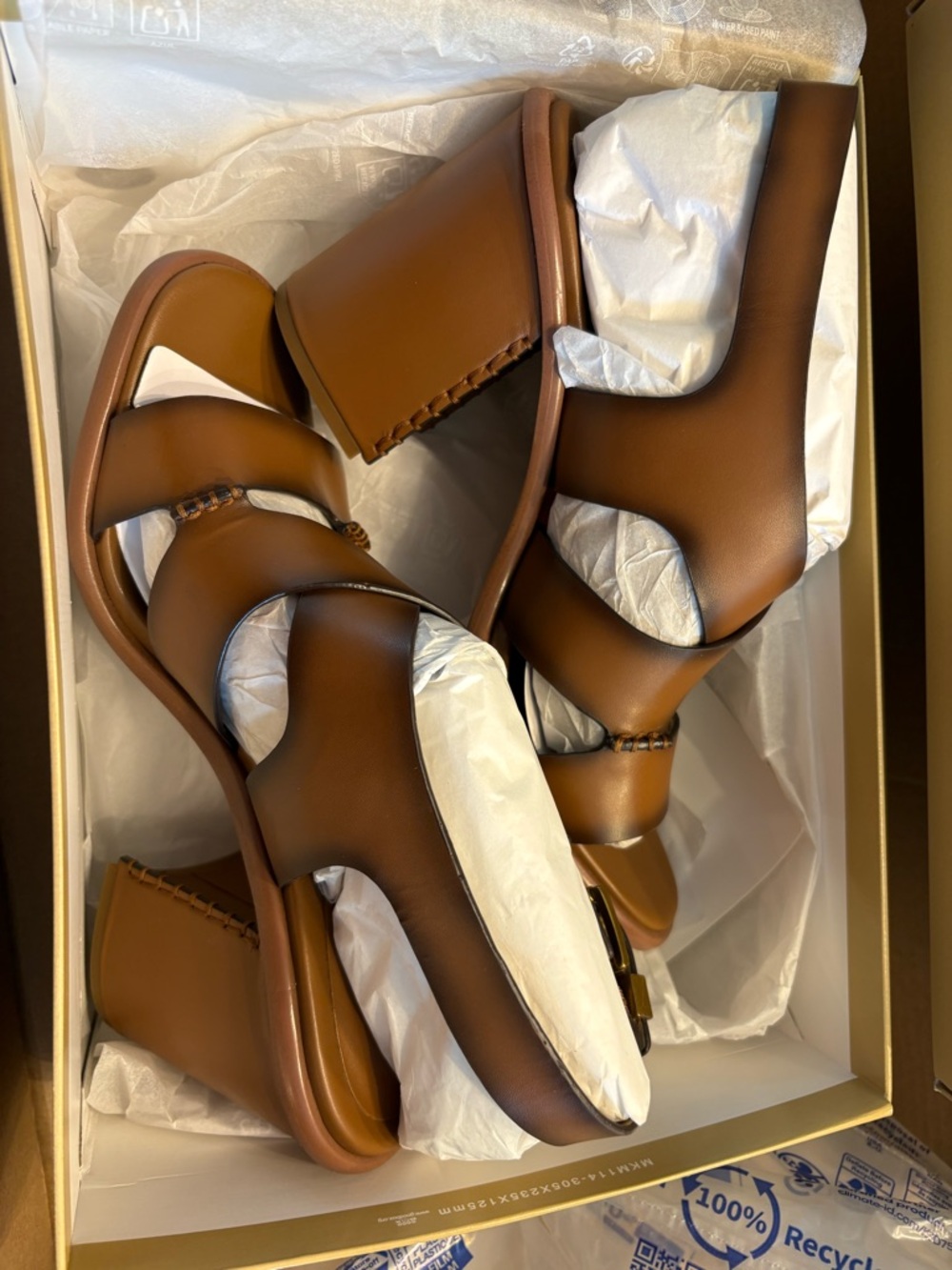 MICHAEL KORS Burnished Leather Sandal - Raven Blocked Heel Sandal - Brown